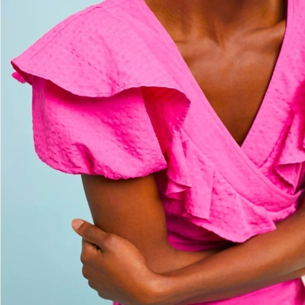 NWT 16 Tracy Reese Anthropologie pink surplice puff-sleeve ruffle Effortless - Picture 3 of 8